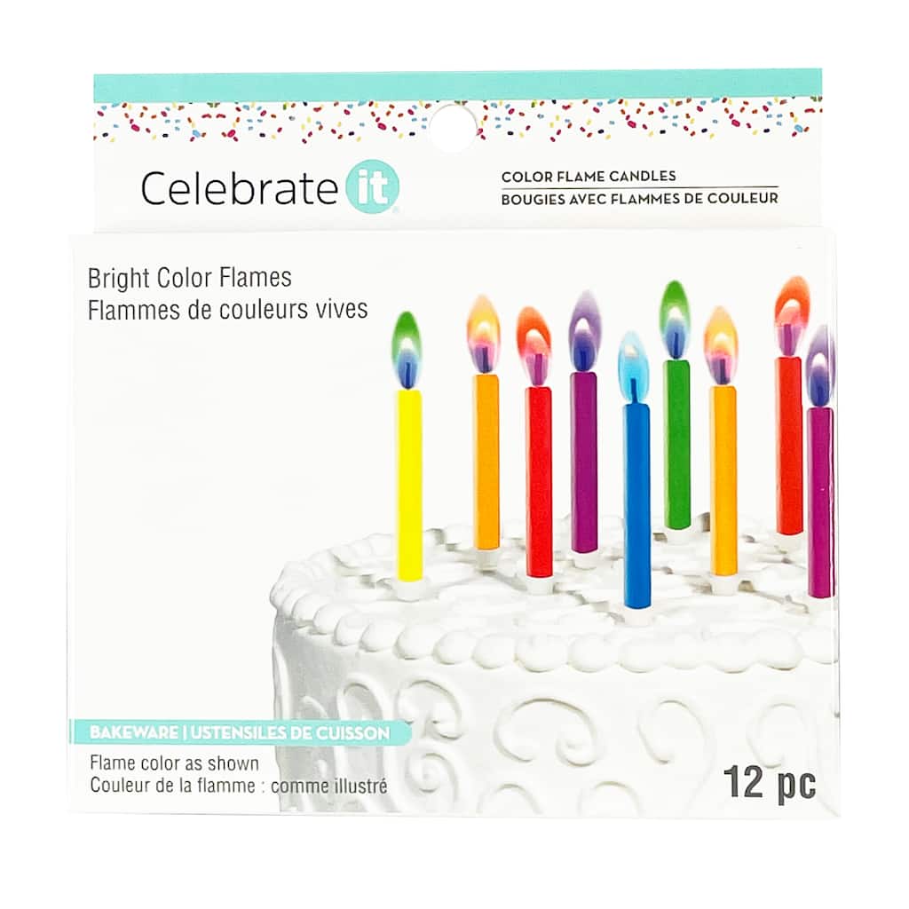 12 per box Colorflame Birthday Candles with Colored Flames 